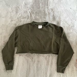 Offline by Aerie Cropped sweatshirt in olive green